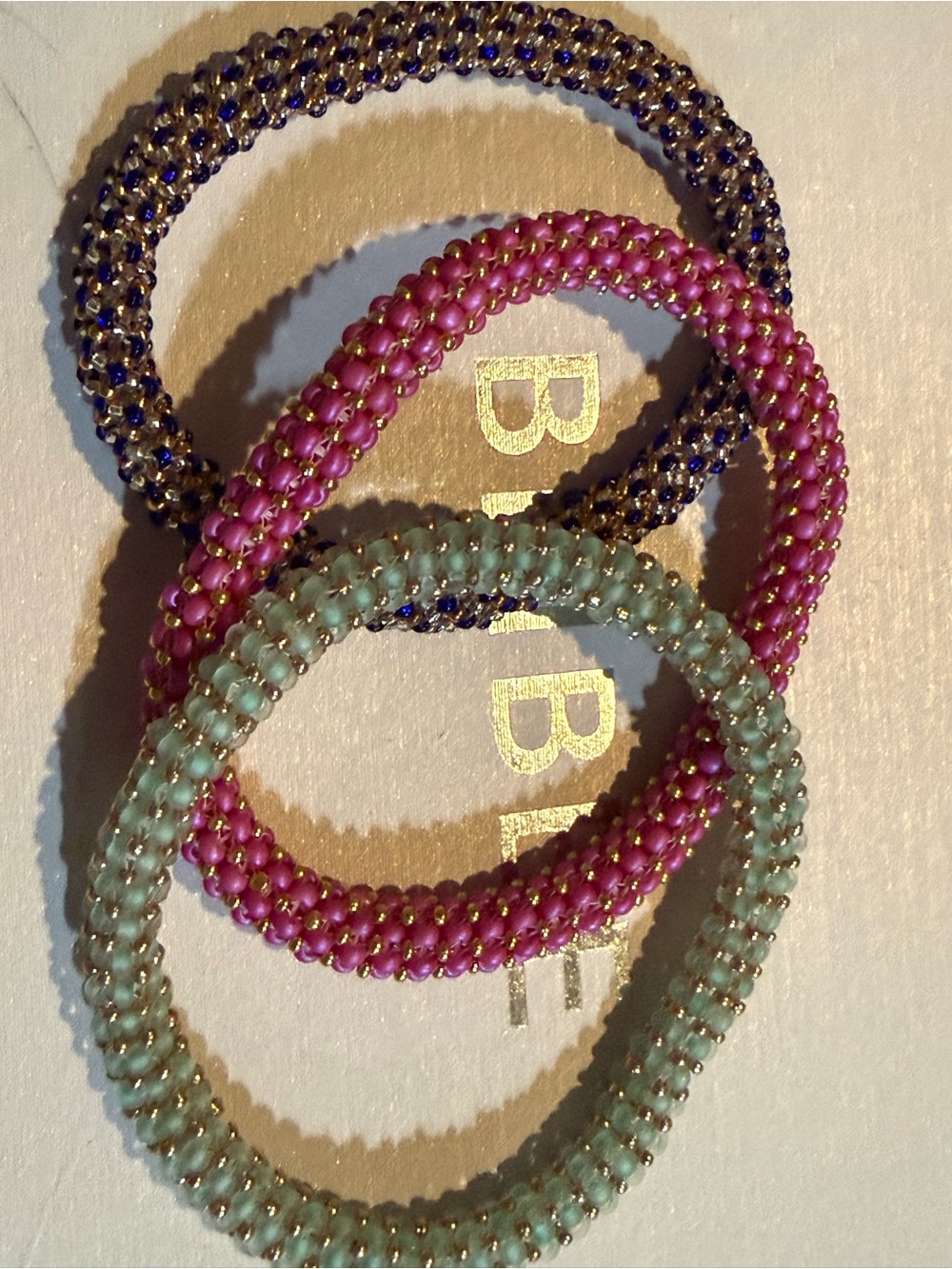 Stackable Beaded Stretch Bracelet Set - Pink, Mint Green, Brown